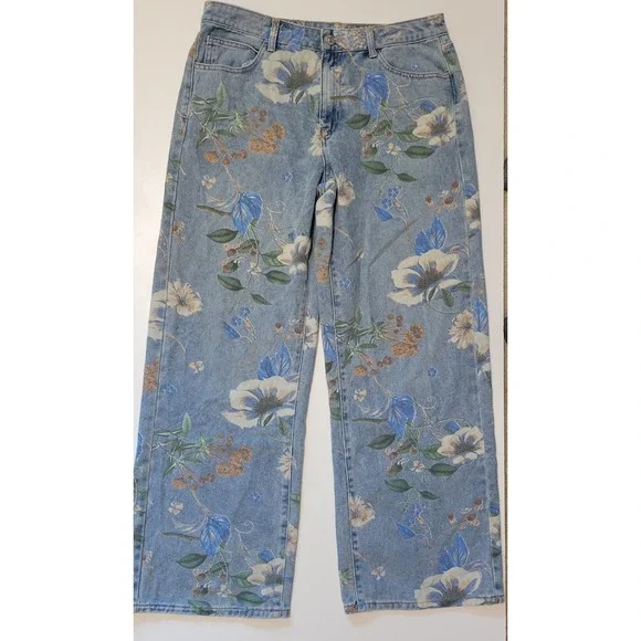Forever 21 Baggy Wide Leg Floral Jeans - Picture 1 of 6